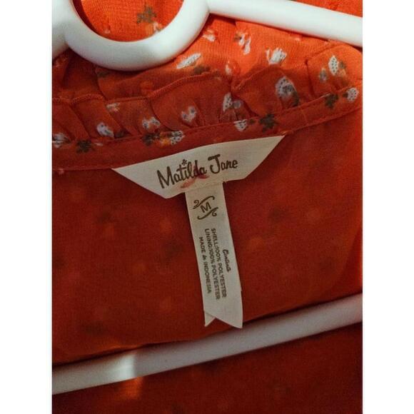 Matilda Jane Bunrt Orange  Floral Blouse Women's Size Medium - Picture 7 of 11